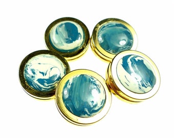 Buttons, turquoise white plastic 6pcs