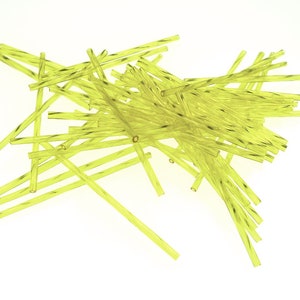 Extra long 60mm bright yellow transparent twisted glass bugle beads