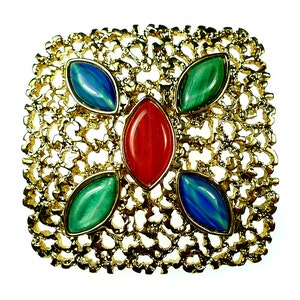 Belt buckles, multi color vintage enameled gold tone metal image 1