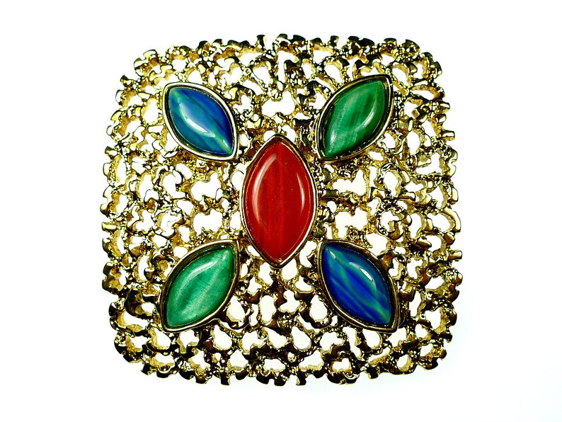 Belt buckles, multi color vintage enameled gold tone metal image 1