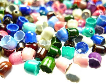 Vintage Enamel Flower Bead Cones: Scalloped Brass Tulip Caps, 300pc