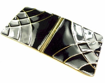 Belt buckles, black vintage enameled gold tone metal