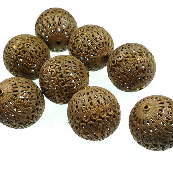 8 huge ball beads, raw brass 27mm