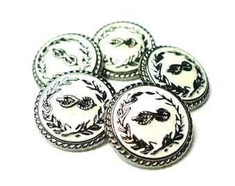 Black and white enamel metal buttons 5 pcs