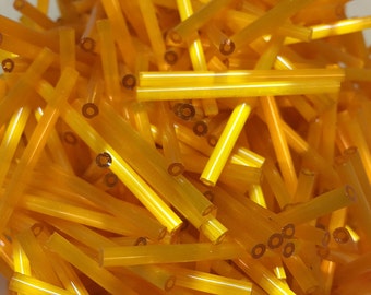 35mm yellow glass bugle beads 20gr