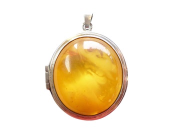 Big yellow amber locket pendant