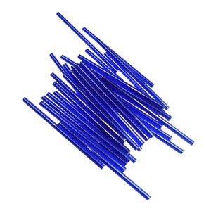 Extra long 60mm deep blue silverlined smooth glass bugle beads