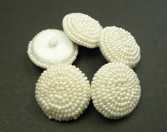 Lovely pearly white beaded buttons  5pcs