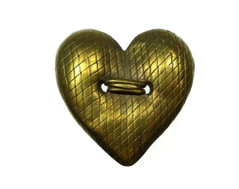 Vintage button big metal heart 2pcs