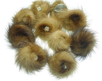 Small mink fur pins 10pcs vintage