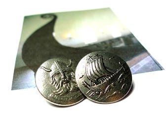 Norwegian pewter buttons viking motifs 2pcs set