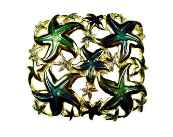 Belt buckles, vintage enameled gold tone metal with starfish