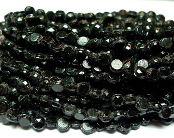Nailhead glass beads faceted shiny black 3 mm 1 tiny hank
