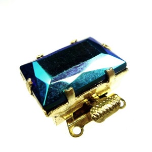 Box clasp metallic blue 3 strand rectangular 2 pcs