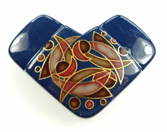 Clay pendants, dark blue triangle with decal