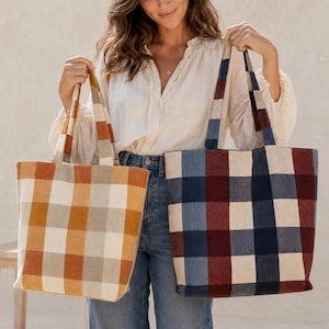 Market Tote Bag Sewing Pattern PDF, Reusable Grocery Bag, Lined Canvas Shopper with Pockets, 2 Sizes, Beginner Tutorial