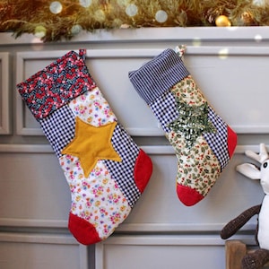 Instructions de couture PDF pour bas de Noël patchwork, 2 tailles, DIY, facile, rapide à coudre, décoration de Noël rustique et belle, manuel numérique