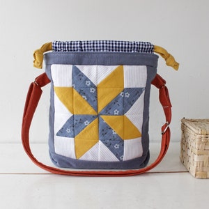 Sac à cordon en patchwork, manuel numérique PDF, instructions de couture, sac à bandoulière DIY, cadeau pour maman