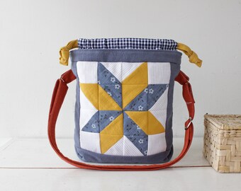 Patchwork drawstring bag, PDF digital manual, sewing directions, DIY crossbody bag