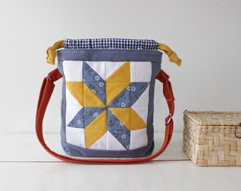 Patchwork drawstring bag, crossbody bag, cotton 100% -mom, sister, aunt, friend gift