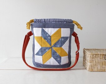 Patchwork drawstring bag, PDF digital manual, sewing directions, DIY crossbody bag, mom gift