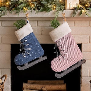 Patrón de costura para medias navideñas con patines de hielo: Decoración navideña DIY (Patrón PDF)