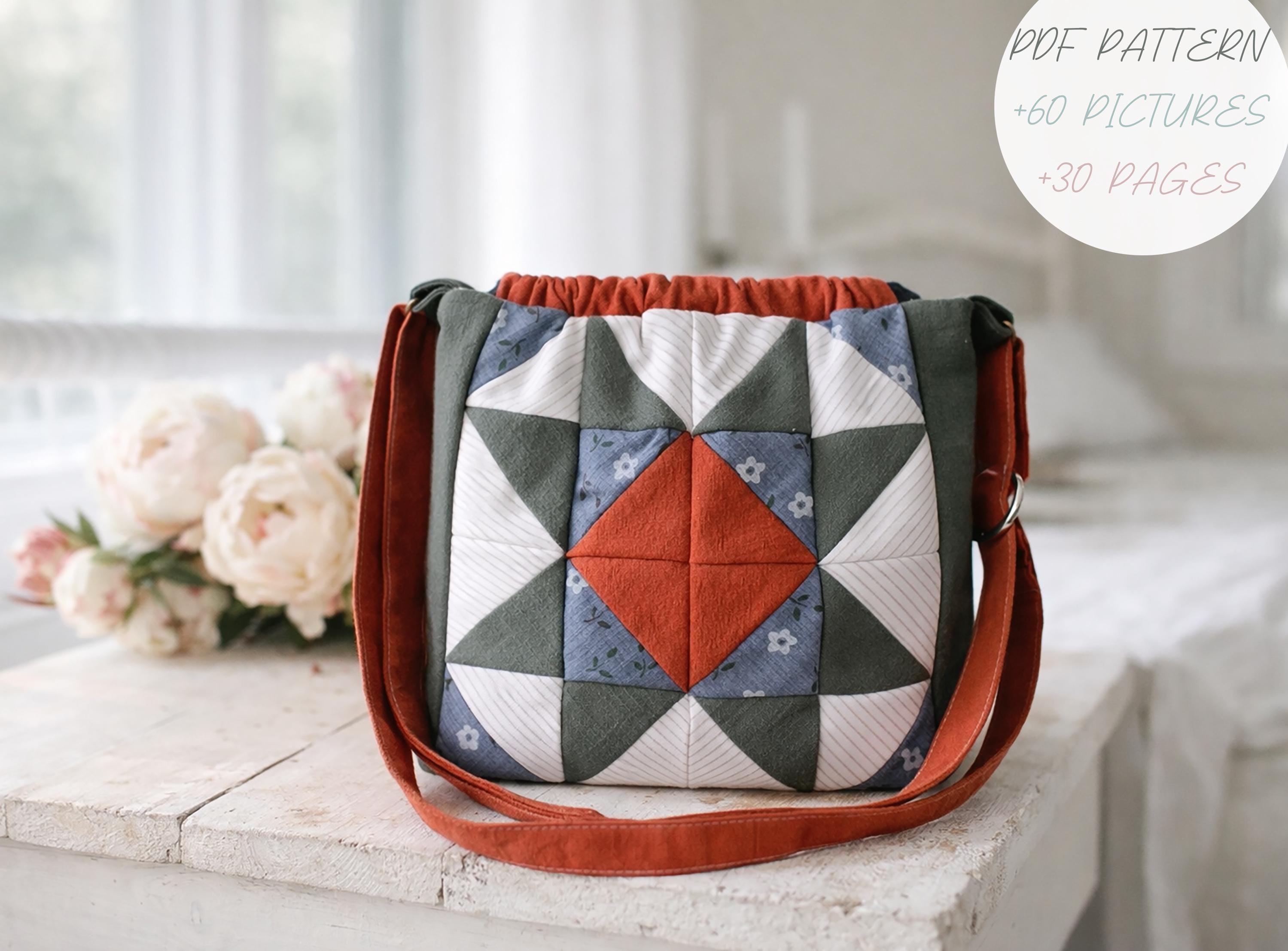 Patchwork Bag Sewing Pattern PDF (2 Versions) | Quilted Drawstring Bag ...