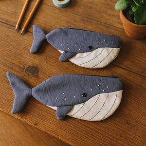 Trousse à crayons Baleine PDF Patron de couture – Pochette à glissière amusante et facile à faire soi-même | Tutoriel photo étape par étape avec des modèles | Rentrée scolaire ou tous les jours