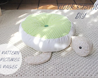 Turttle floor cushion for kids,PDF Sewing directions.DIY toddler gift,floor pillow,child room decor,nautical nursery, stuffed tatami plushie