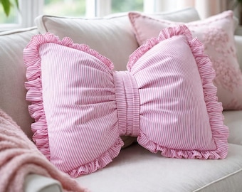 Beginner Bow Pillow Sewing Pattern PDF, No-Zipper Ruffle Cushion, Removable Cover, 2 Sizes