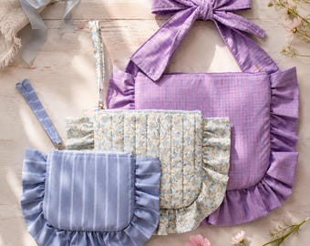 Ruffle Bag Sewing Pattern PDF, Quilted Pouch Tutorial, 3 Sizes,Hand Bag Pattern, Beginner Friendly Photo Instructions