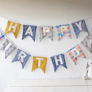 Guirlande en tissu joyeux anniversaire, instructions de couture PDF, tutoriel DIY, facile à coudre, belle décoration de fête rustique, cadeau parfait, objet de famille