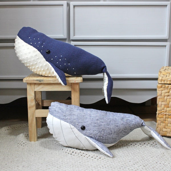 Peluche baleine, manuel numérique PDF, cadeau bricolage pour enfants, instructions de couture pour les baleines à bosse, pour débutants, cadeau pour bébé, décoration de chambre d'enfant, chambre d'enfant nautique