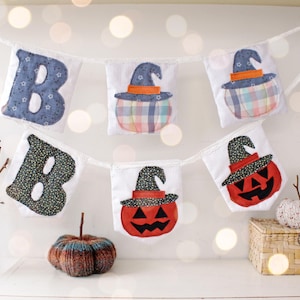 Patron/tutoriel guirlande Boo, créez votre propre charme d'Halloween rustique, bricolage, manuel numérique PDF, instructions de couture, débutants, 2 banderoles