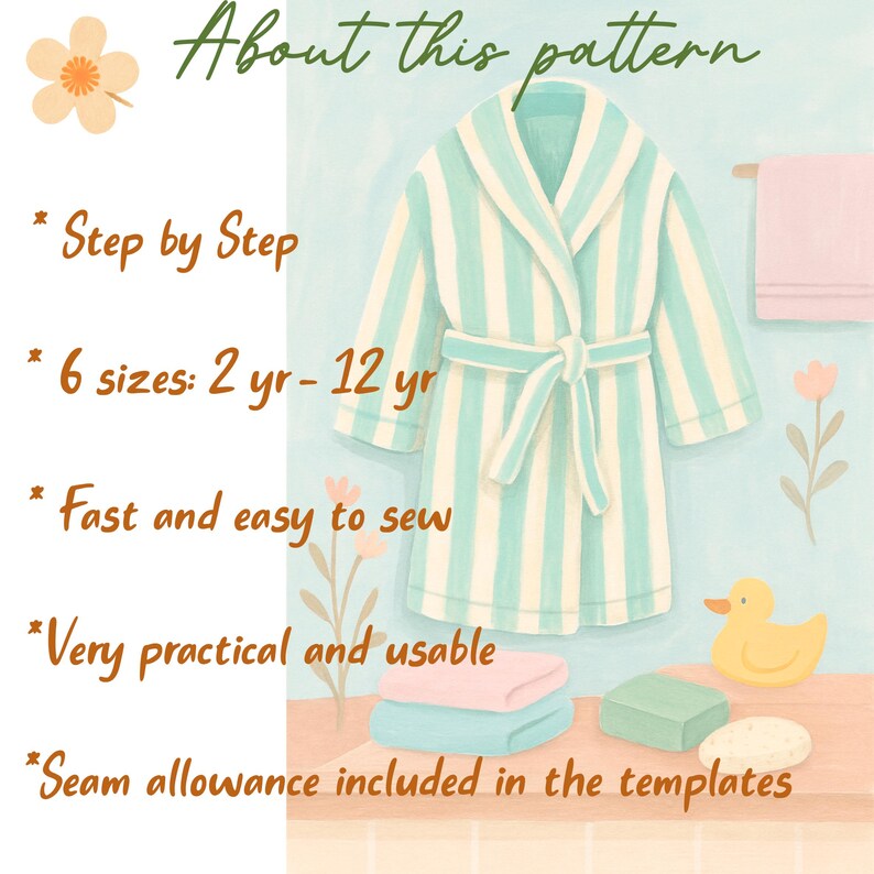 Kids Bathrobe Sewing Pattern (PDF) – Soft & Cozy Robe for Everyday ...