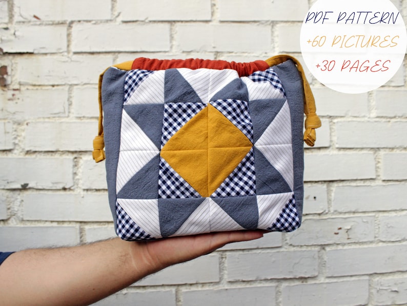 Handmade Patchwork Star Bag Pattern PDF | Quilted Drawstring Bag ...