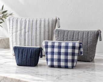 Quilted Zipper Pouch Sewing Pattern PDF, 4 Sizes, Lined Toiletry Bag & Makeup Bag Tutorial