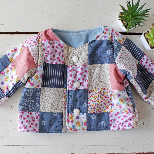 Patchwork jacket for babies and toddlers, PDF pattern, sewing instructions, DIY, Reversible, 5 sizes: easy and fast to sew, for girl & boy