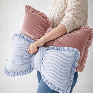 Bow Pillow Sewing Pattern PDF, Ruffle Cushion, 2 Sizes, Removable Cover, Coquette Bedroom Decor