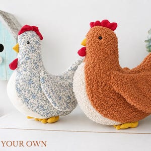 Hen Pillow Sewing Pattern (PDF) – Cute Chicken Plush, Farmhouse Decor, Easy Beginner Tutorial