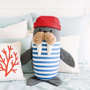 Peluche marin morse, instructions de couture PDF, cadeau bricolage pour enfant, décoration de chambre d'enfant, chambre d'enfant nautique, facile à coudre, manuel électronique