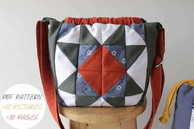 Patchwork Bag Sewing Pattern PDF (2 Versions) | Quilted Drawstring Bag ...
