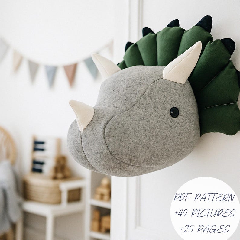 Triceratops Head Sewing Pattern: Faux Taxidermy Wall Mount (PDF Pattern) image 2