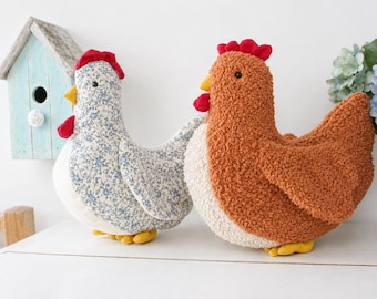 Hen Pillow Sewing Pattern (PDF) – Cute Chicken Plush, Farmhouse Decor, Easy Beginner Tutorial