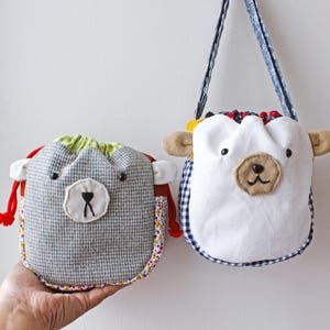 Adorable pochette ours avec cordon de serrage - Patron de couture et tutoriel PDF, instructions de couture, manuel numérique PDF,