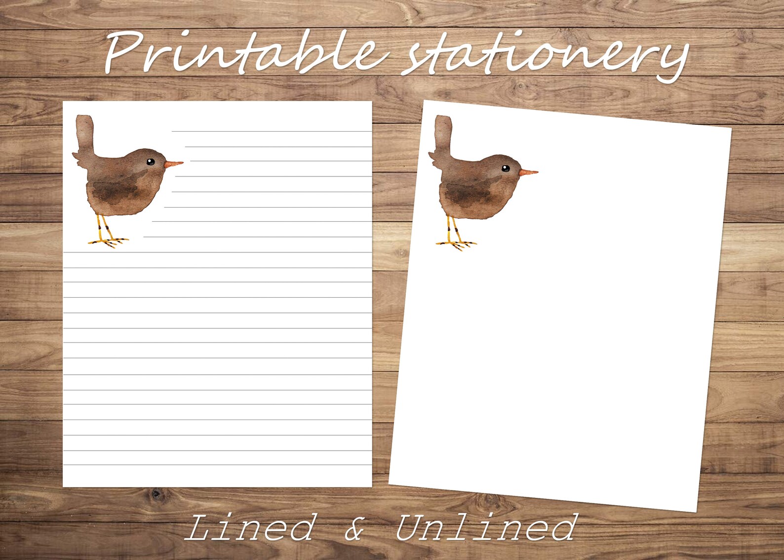 Watercolor little bird stationery / Colorful / Printable / Etsy