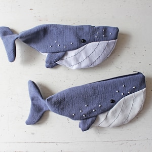 Étui à crayons baleine - Patron de couture PDF pour cadeau enfant, fournitures de rentrée scolaire, porte-monnaie ou trousse de maquillage, manuel numérique, pochette pour fous