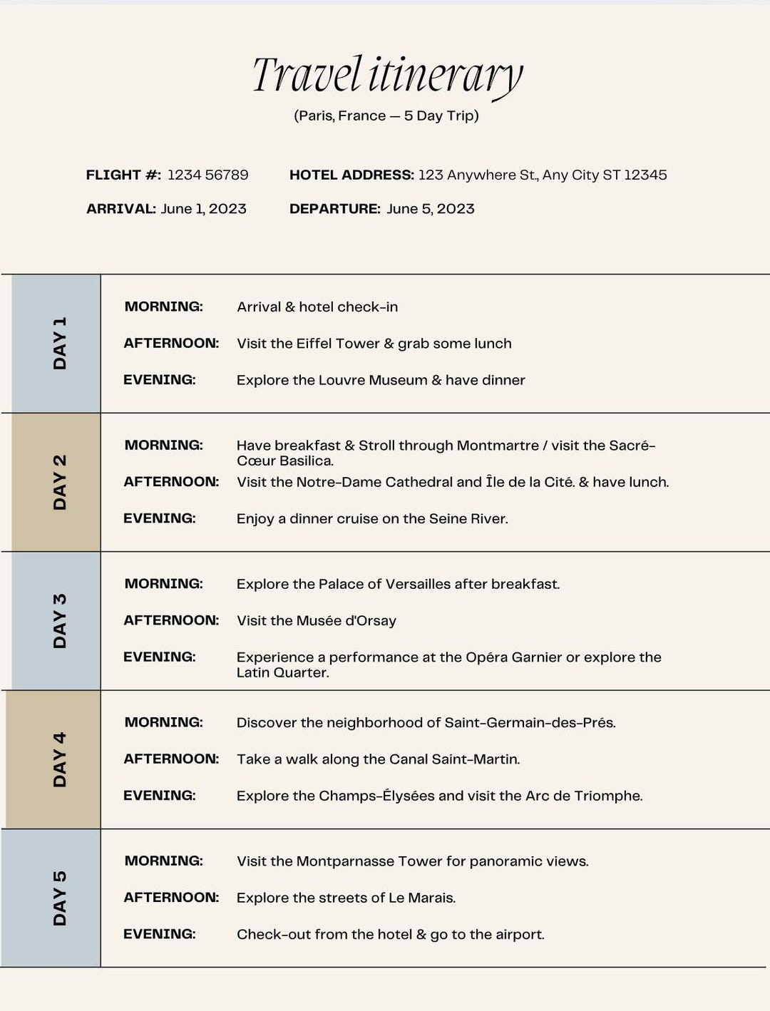5-day Travel Itinerary Template | Canva Vacation Planner | Digital ...