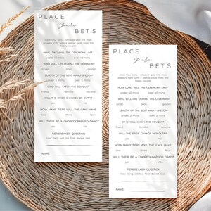 Hochzeitsvorlage Minimalistisch „Place Your Bets“ – Druckbares modernes Dinner-Menü, editierbares DIY-Hochzeitsspielblatt, sofortiger digitaler Download