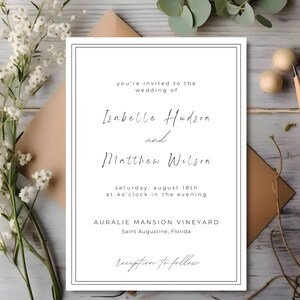 Wedding Invitation Minimalist Black & White - Editable Canva Template, Modern Printable Ceremony Card, Instant Digital Download Simple Clean